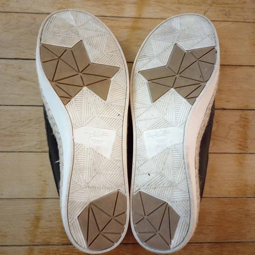 Dr. Scholl's Scout Jute Black Cream Leather Slip-On Espadrilles Shoes Women 8